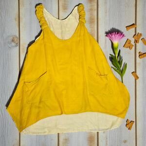 Fashion Trendy Golden Yellow Flowy Tunic Festival Boho  Tank Top S M